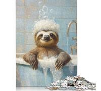 Adult Jigsaw Puzzles 500 Pieces Sloth Taking A Bath Puzzle Jigsaws for Adults& Teens Age 12 Years Up 500pcs (52x38cm)