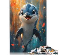 Adult Jigsaw Puzzles 500 Pieces Smiling Dolphin Painting Puzzles for Teenagers Gifts for Adults Puzzle Gifts 500pcs (52x38cm)