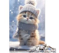 Adult Jigsaw Puzzles 500 Pieces Snowy Kitty Cuteness Wooden Puzzles for Adults Puzzles Brain Teaser Puzzle 500pcs (52x38cm)