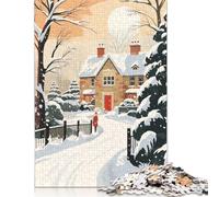 Adult Jigsaw Puzzles 500 Pieces Snowy Village Serenity Wooden Puzzle Jigsaws for Adults Jigsaw Puzzles for Adults 500pcs (52x38cm)