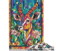 Adult Jigsaw Puzzles 500 Pieces Stained Glass Antelope Wooden Puzzles Unique Home Decor And Gifts 500pcs (52x38cm)