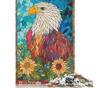 Adult Jigsaw Puzzles 500 Pieces Stained Glass Eagle Wood Puzzle Jigsaws for Adults Teenagers Age 14+ 500pcs (52x38cm)