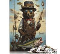 Adult Jigsaw Puzzles 500 Pieces Steampunk Bear Fishing Puzzles for Adults Teenagers Teenager Man Woman Gift 500pcs (52x38cm)