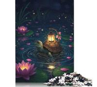 Adult Jigsaw Puzzles 500 Pieces Turtle with Lantern in Lily Pond Puzzles Jigsaw Puzzles for Adults Educational Game Challenge Toy 500pcs (52x38cm)