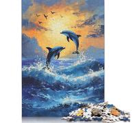 Adult Jigsaw Puzzles 500 Pieces Two Dolphin Jumping Wooden Puzzle for Adults And Teenager Home Decoration Puzzle Toys 500pcs (52x38cm)