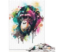 Adult Jigsaw Puzzles 500 Pieces 'Watercolor Monkey Wooden Puzzles for Adults Puzzles Brain Teaser Puzzle 500pcs (52x38cm)