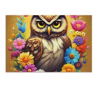 Adult Jigsaw Puzzles 500 Pieces White Elephant Owl Yellow Floral Difficult Puzzle Animal Painting, 20.5x14.9 Inch