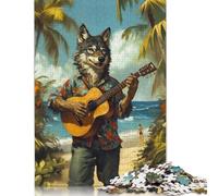 Adult Jigsaw Puzzles 500 Pieces Wolf Playing Guitar on Tropical Beach Puzzle for Adults And Teenager Jigsaw Puzzles for Adults 500pcs (52x38cm)
