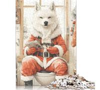 Adult Jigsaw Puzzles 500 Pieces Wolf Santa on Toilet Wood Puzzle Jigsaws for Adults Teenagers Age 14+ 500pcs (52x38cm)