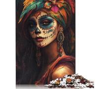 Adult Jigsaw Puzzles 500 Pieces Woman_with_sugar_skull Wooden Puzzles for Adults Sustainable Puzzle Games 500pcs (52x38cm)