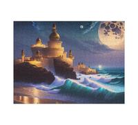 Adult Jigsaw Puzzles 52x38cm/1000pcs Enchanted Coastal Palace Under Moonlight Jigsaw for Adults Relax Games Presents for Women Birthday Present, Gifts, 52x38cm/1000pcs