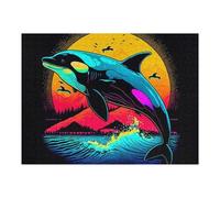 Adult Jigsaw Puzzles 52x38cm/1000pcs Neon Orca Sunset Wave Art Print Puzzles for Adults Hands-on Game Enhance Memory Gifts for Friends And Family 52x38cm/1000pcs