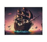 Adult Jigsaw Puzzles 52x38cm/1000pcs Pirate Ship at Sunset -1 Jigsaw for Adults Relax Games Presents for Women Birthday Present, Gifts, 52x38cm/1000pcs