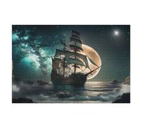 Adult Jigsaw Puzzles 75x50cm/1000pcs Fantasy Ship Under Celestial Moonlight Puzzles for Adults Hands-on Game Enhance Memory Gifts for Friends And Family 75x50cm/1000pcs