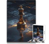 Adult Jigsaw Puzzles1000 Pieces A Lone King Chess Piece on A Dark Glowing Board Educational Family Game A Work of Art Gift For Birthdays Size 50x75cm