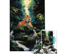 Adult Jigsaw Puzzles1000 Pieces A Tiger at The Waterfall Challenging To Complete Difficult Challenge Brain Teaser Game for 14+ Puzzle Game Offered (38x52cm)