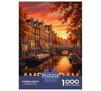 Adult Jigsaw Puzzles1000 Pieces Amsterdam Canal at Sunset Jigsaws for Adults Anti-Stress Toys A Work of Art Fun Activities at Home 70x50cm/1000pcs