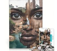 Adult Jigsaw Puzzles1000 Pieces An African Womans Face Made from Wood, Educational Toy, Pattern Assembly, with Matching Poster And Trivia Sheet 38x26cm