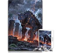 Adult Jigsaw Puzzles1000 Pieces Ancient Titan Tiger in Apocalyptic Stormy Ruins Beautiful Design Game Analysis And Logic Secret Santa Gifts Size 38x26cm
