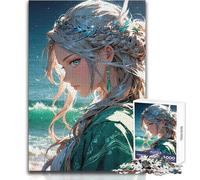 Adult Jigsaw Puzzles1000 Pieces Anime Girl by The Sea Beautiful Design Game Analysis And Logic Secret Santa Gifts Size 38x52cm
