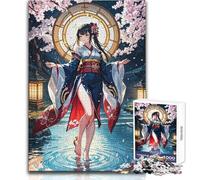 Adult Jigsaw Puzzles1000 Pieces Anime Girl in Kimono with Cherry Blossoms Beautiful Design Game Analysis And Logic Secret Santa Gifts Size 38x52cm