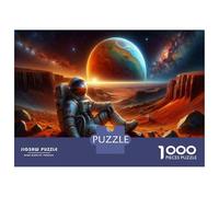 Adult Jigsaw Puzzles1000 Pieces Astronaut on Mars with Jupiter in Background Jigsaws for Adults Fun Games But Fun And Humorous Fun Activities at Home 52x38cm/1000pcs