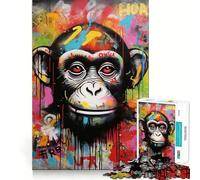 Adult Jigsaw Puzzles1000 Pieces Banksy Graffiti Ape Monkey Tight Cut Fun Brain Game Gift Relax Fun Time Christmas Wall Art (38x26cm)