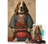 Adult Jigsaw Puzzles1000 Pieces Basset Hound The Samurai Tight Cut Fun Brain Game Gift Relax Fun Time Christmas Wall Art (38x52cm)