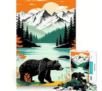 Adult Jigsaw Puzzles1000 Pieces Bear by The Lake Tight Cut Fun Brain Game Gift Relax Fun Time Christmas Wall Art (38x52cm)