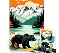 Adult Jigsaw Puzzles1000 Pieces Bear by The Lake Tight Cut Fun Brain Game Gift Relax Fun Time Christmas Wall Art (50x75cm)