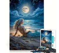 Adult Jigsaw Puzzles1000 Pieces Beautiful Mermaid in Beach Tight Cut Fun Brain Game Gift Relax Fun Time Christmas Wall Art (38x52cm)