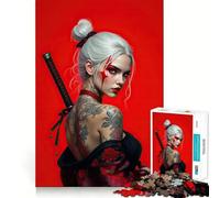 Adult Jigsaw Puzzles1000 Pieces Beautiful Samurai Woman with Sword Tight Cut Fun Brain Game Gift Relax Fun Time Christmas Wall Art (50x75cm)