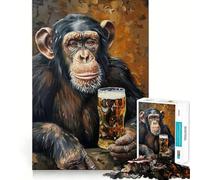 Adult Jigsaw Puzzles1000 Pieces Beer Drinking Monkey Exact Cut Art Smart Brain Toy Relax Time Game Xmas Decor Gift (50x75cm)