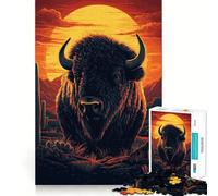Adult Jigsaw Puzzles1000 Pieces Bison in Desert Sunset Tight Cut Fun Brain Game Gift Relax Fun Time Christmas Wall Art (38x26cm)