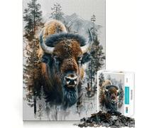 Adult Jigsaw Puzzles1000 Pieces Bison in The Woods Tight Cut Fun Brain Game Gift Relax Fun Time Christmas Wall Art (38x26cm)