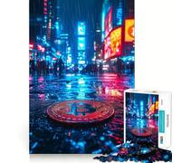 Adult Jigsaw Puzzles1000 Pieces Bitcoin Neon Cityscape Exact Cut Art Smart Brain Toy Relax Time Game Xmas Decor Gift (38x52cm)