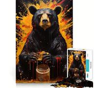 Adult Jigsaw Puzzles1000 Pieces Black Bear with Honey Jar Exact Cut Art Smart Brain Toy Relax Time Game Xmas Decor Gift (38x26cm)