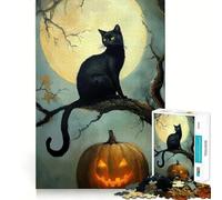 Adult Jigsaw Puzzles1000 Pieces Black Cat And Pumpkin Halloween Night Exact Cut Art Smart Brain Toy Relax Time Game Xmas Decor Gift (38x26cm)
