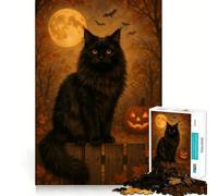 Adult Jigsaw Puzzles1000 Pieces Black Cat And Pumpkin Halloween Night Tight Cut Fun Brain Game Gift Relax Fun Time Christmas Wall Art (38x52cm)
