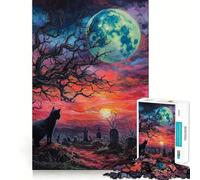 Adult Jigsaw Puzzles1000 Pieces Black Cat Cemetery Sunset Tight Cut Fun Brain Game Gift Relax Fun Time Christmas Wall Art (50x75cm)
