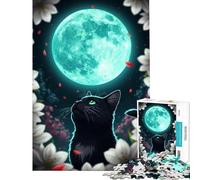 Adult Jigsaw Puzzles1000 Pieces Black Cat Gazing at Moon Help The Brain Exercise Presents for Women Family Games Suitable for Ages 14 And Up (50X75CM)