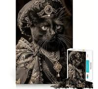 Adult Jigsaw Puzzles1000 Pieces Black Cat in Regal Attire Fine Cut Art, Problem Solve Fun, Cozy Time Play, Christmas Wall Art (38x26cm)