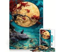 Adult Jigsaw Puzzles1000 Pieces Black Cat Under Red Tree by Water Fine Cut Art, Problem Solve Fun, Cozy Time Play, Christmas Wall Art (38x52cm)