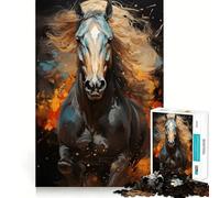 Adult Jigsaw Puzzles1000 Pieces Black Horse Galloping Fine Cut Art, Problem Solve Fun, Cozy Time Play, Christmas Wall Art (38x26cm)