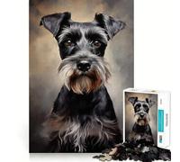 Adult Jigsaw Puzzles1000 Pieces Black Miniature Schnauzer Portrait Fine Cut Art, Problem Solve Fun, Cozy Time Play, Christmas Wall Art (50x75cm)