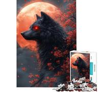 Adult Jigsaw Puzzles1000 Pieces Black Wolf And Blood Moon Help The Brain Exercise Presents for Women Family Games Suitable for Ages 14 And Up (38X26cm)