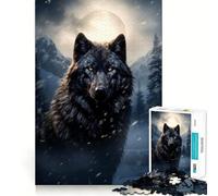 Adult Jigsaw Puzzles1000 Pieces Black Wolf in Snow Fine Cut Art, Problem Solve Fun, Cozy Time Play, Christmas Wall Art (38x52cm)