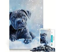 Adult Jigsaw Puzzles1000 Pieces Blue Cane Corso Puppy in Snow Fine Cut Art, Problem Solve Fun, Cozy Time Play, Christmas Wall Art (50x75cm)