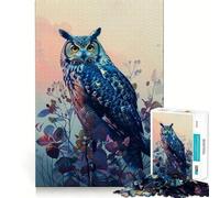 Adult Jigsaw Puzzles1000 Pieces Blue Owl in Floral Setting Fine Cut Art, Problem Solve Fun, Cozy Time Play, Christmas Wall Art (50x75cm)