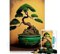 Adult Jigsaw Puzzles1000 Pieces Bonsai Green Clay Pot Fine Cut Art, Problem Solve Fun, Cozy Time Play, Christmas Wall Art (38x52cm)